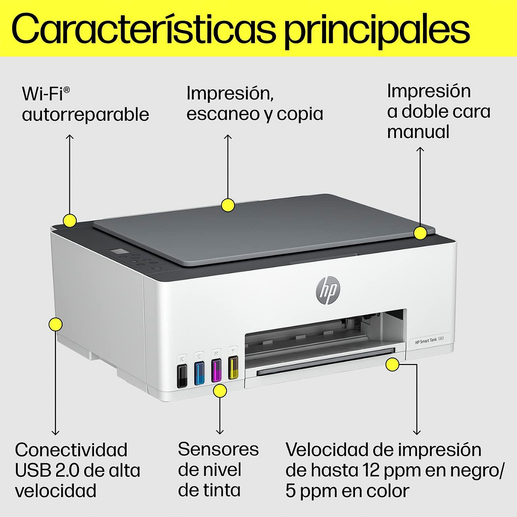 Impresora Multifunción Hp Smart Tank 580 - Sistema Continuo - Wifi _ Foto