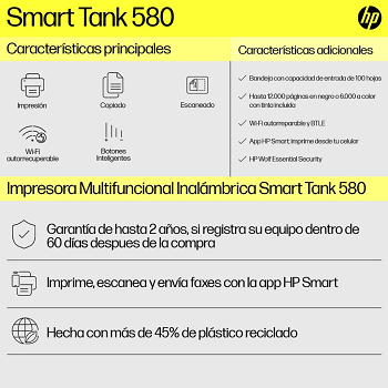 Impresora Multifunción Hp Smart Tank 580 - Sistema Continuo - Wifi _ FotoThumb