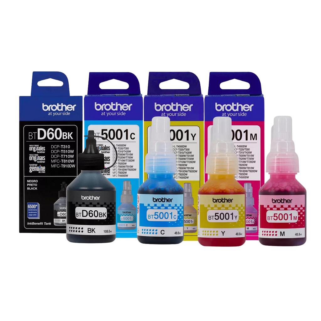 Pack De 4 Botellas De Tintas Originales Brother BTD60BK - BT5001 (C-M-Y) _ Foto