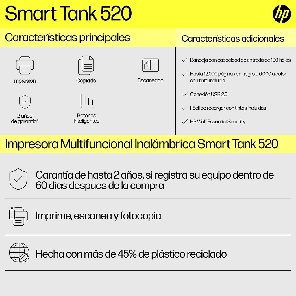 Impresora Multifunción Hp Smart Tank 520 - Sistema Continuo _ Foto