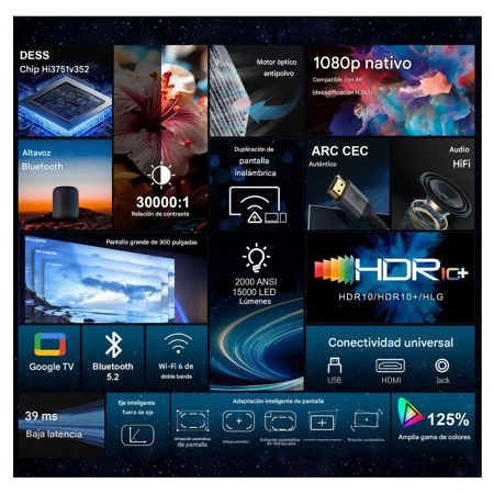 Proyector Smart 300" FHD 4K LED - Ajuste Automático - Profesional - Android Tv _ FotoThumb
