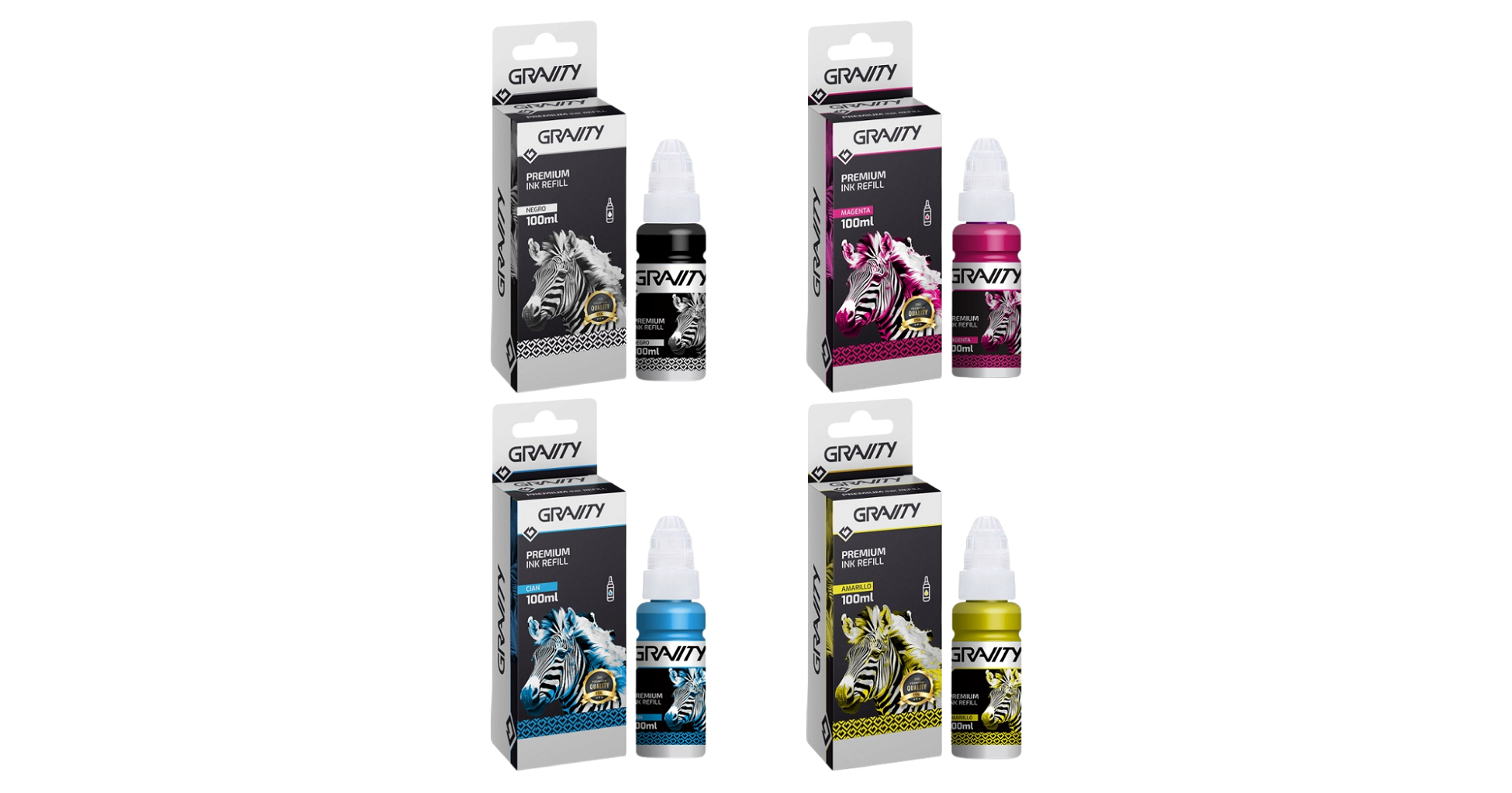 Pack De 4 Botellas De Tinta Gravity Premium Compatibles Canon GI-190 _ Foto