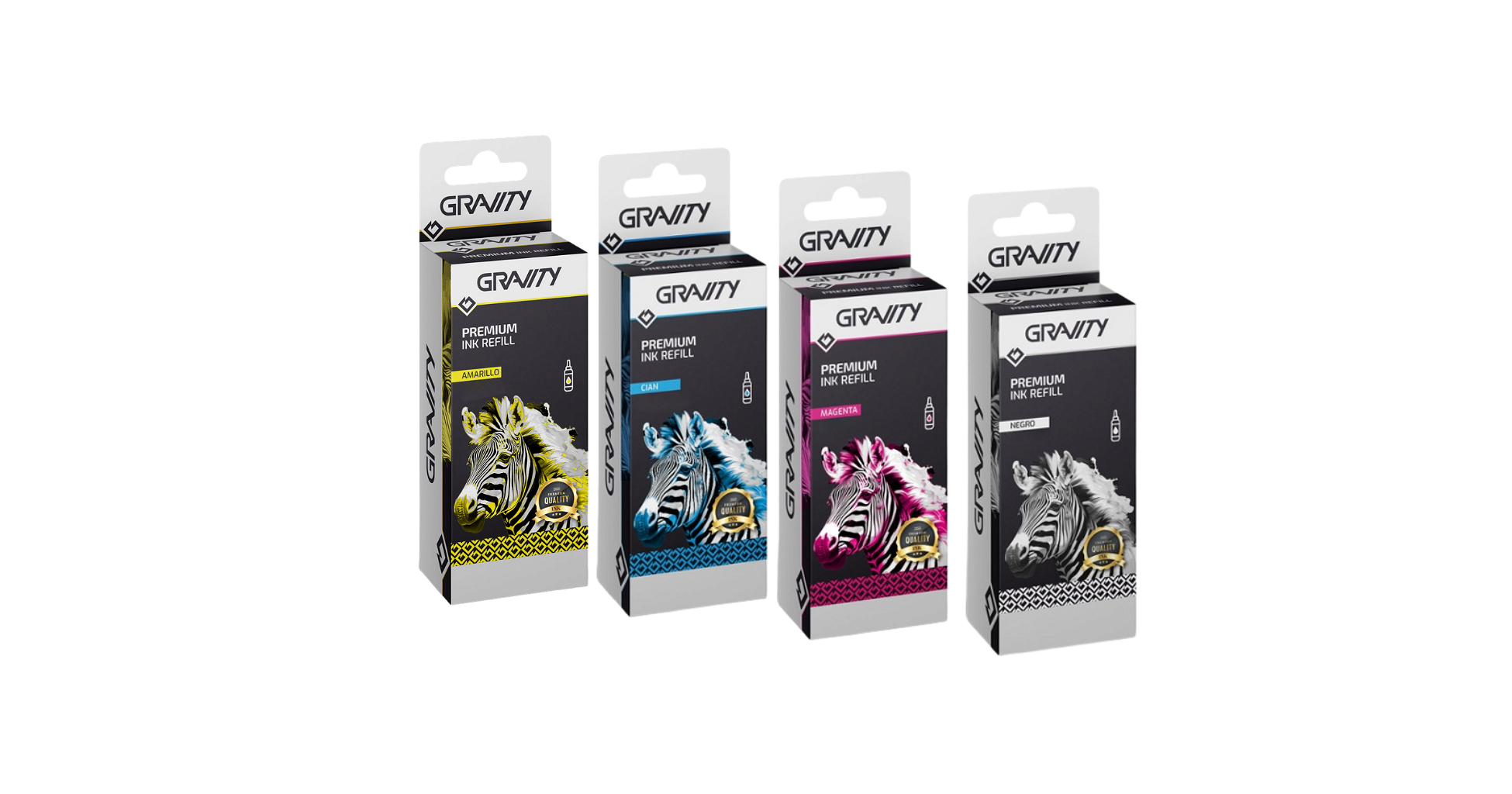 Pack De 4 Botellas De Tinta Gravity Premium Compatibles HP GT51-GT52 _ Foto