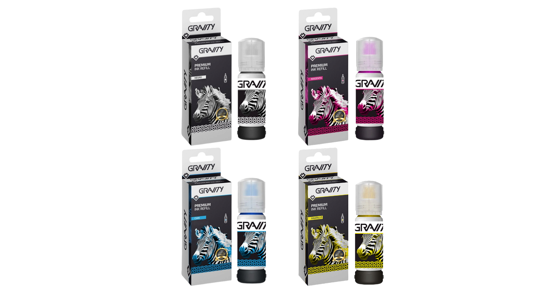 Pack De 4 Botellas De Tinta Gravity Premium Compatibles HP GT51-GT52 _ Foto