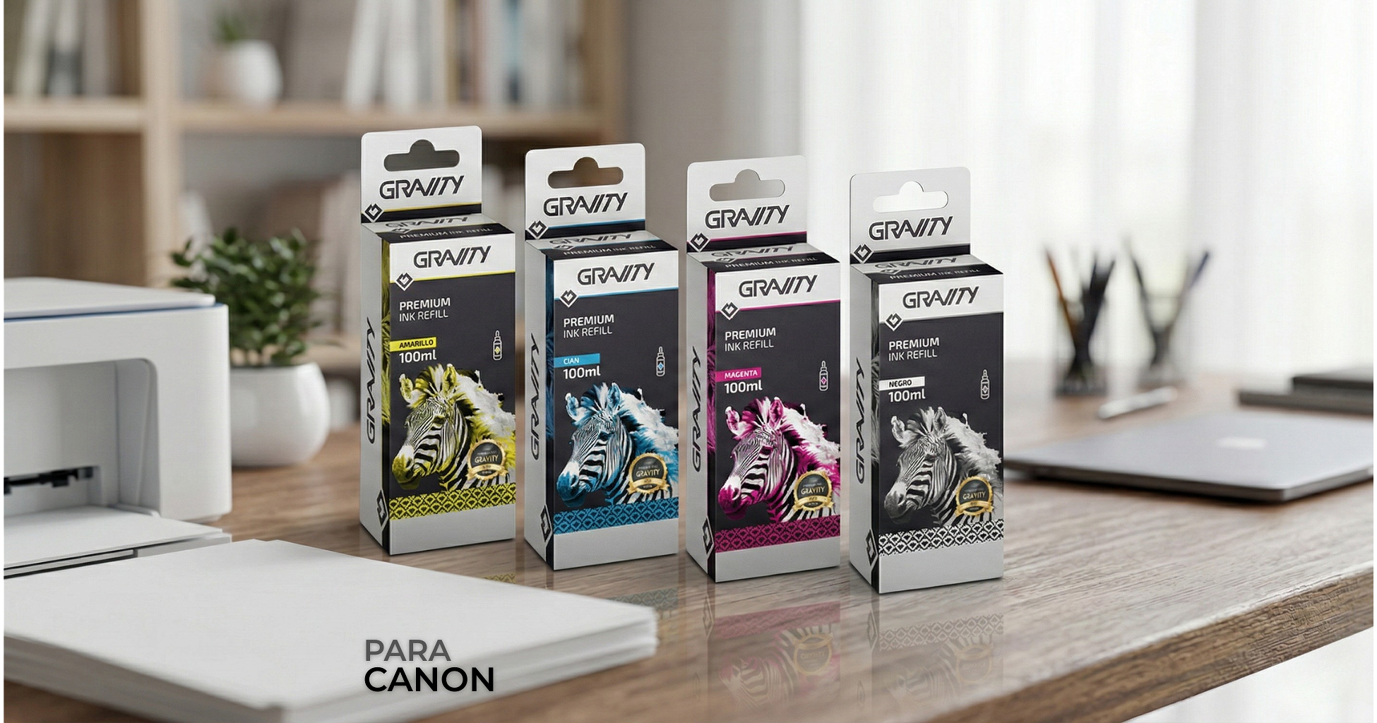 Pack De 4 Botellas De Tinta Gravity Premium Compatibles Canon GI-190 _ Foto