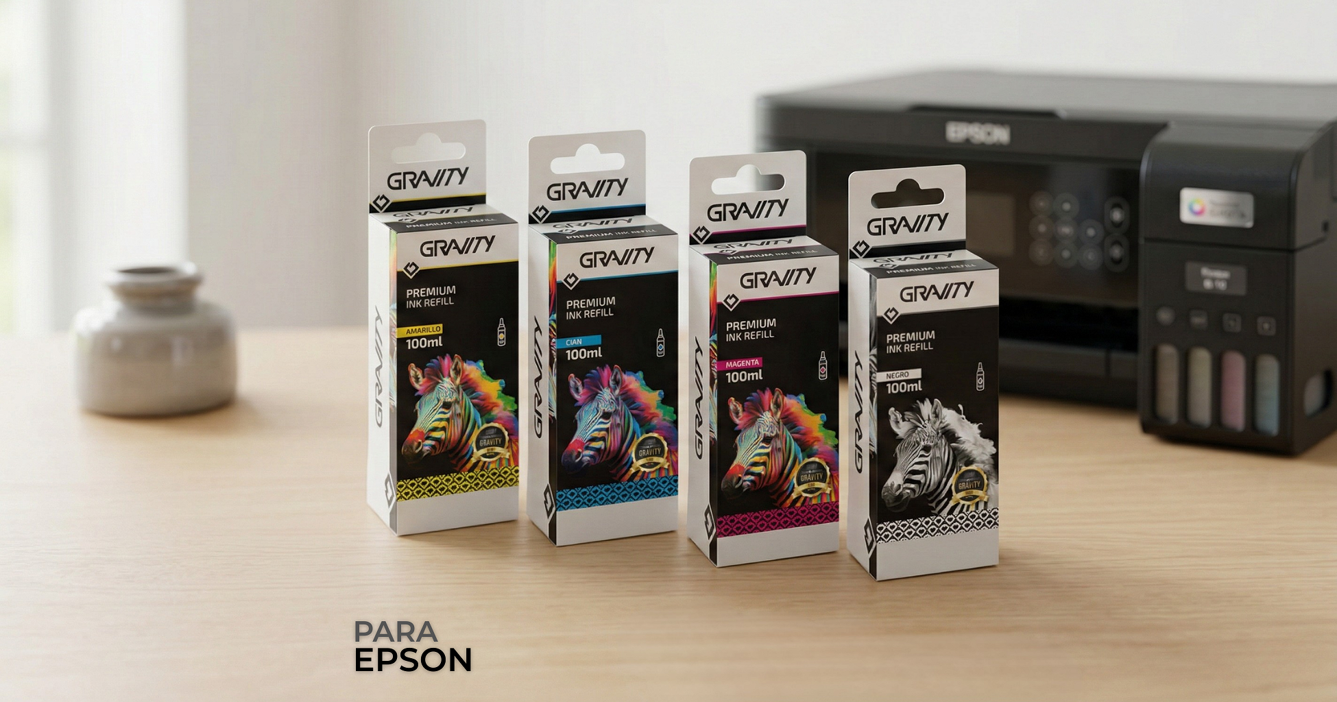 Pack De 4 Botellas De Tinta Gravity Premium Compatibles Epson T504-T544 _ Foto