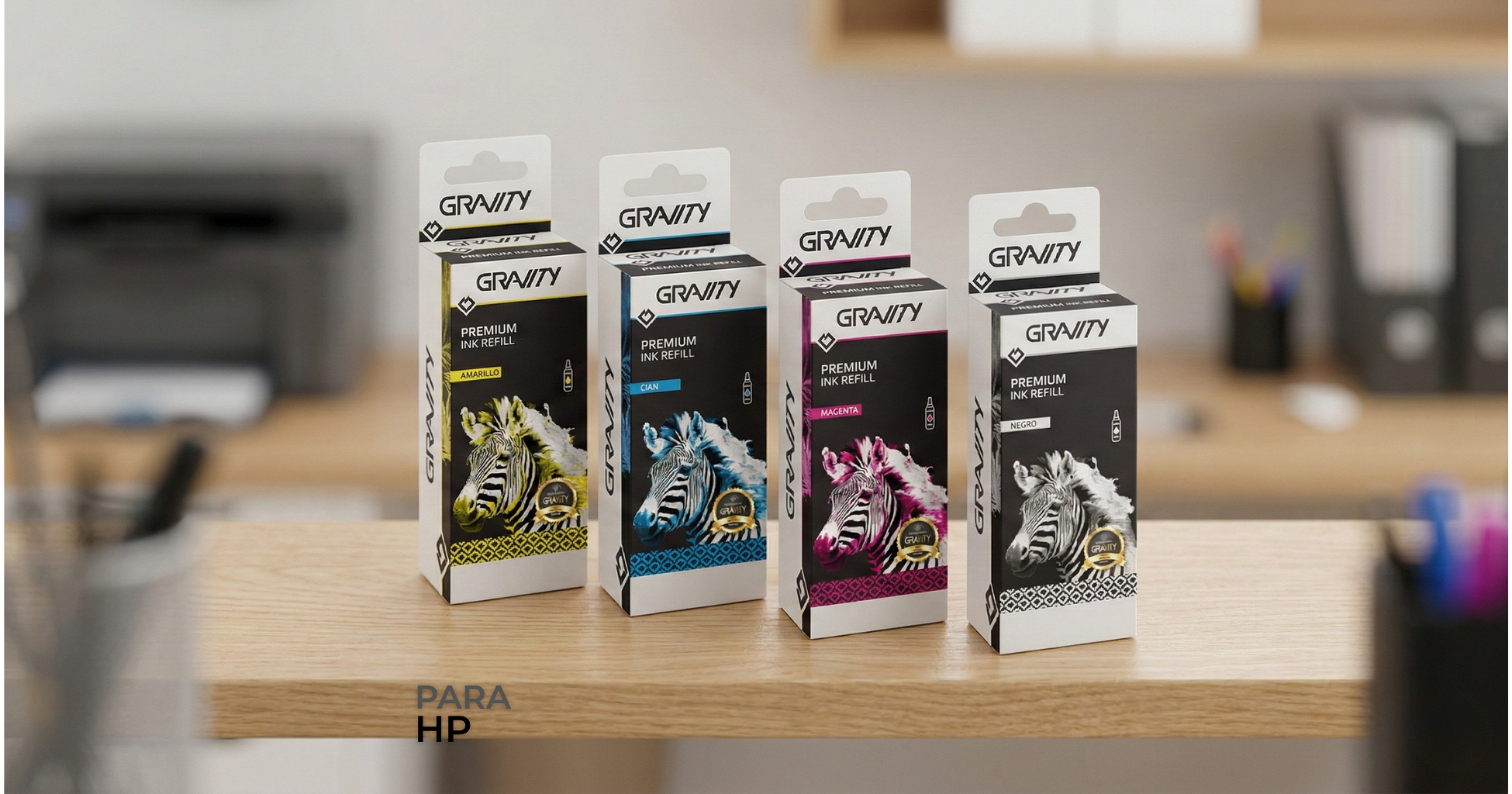 Pack De 4 Botellas De Tinta Gravity Premium Compatibles HP GT51-GT52 _ Foto
