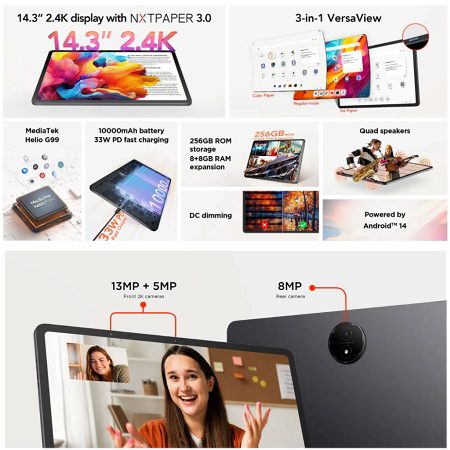 Tablet Tcl Nxtpaper 14,3" 256GB - 8+8GB - Gris _ FotoThumb