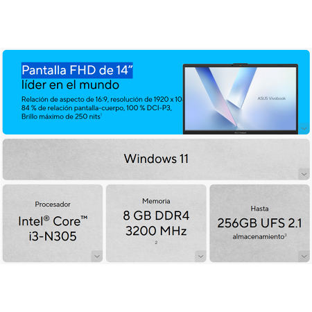 Notebook Asus Vivobook E1404GA 15,6" FHD - I3-N305 - 8Gb - 256Gb - Win11 _ FotoThumb