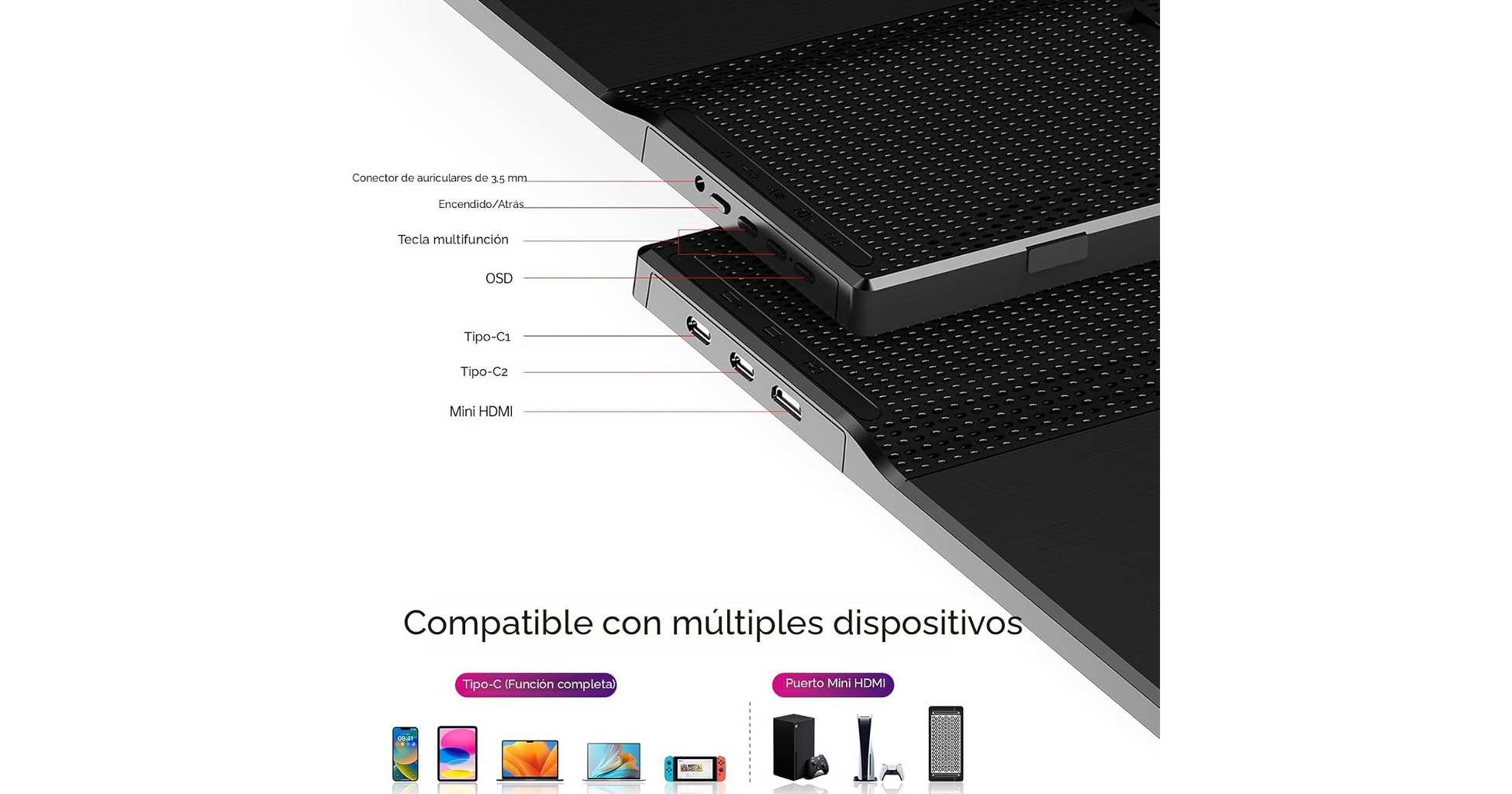 Monitor Portátil Yxk PM1562 15.6" FHD IPS USB-C - HDMI - Negro - Foto 3
