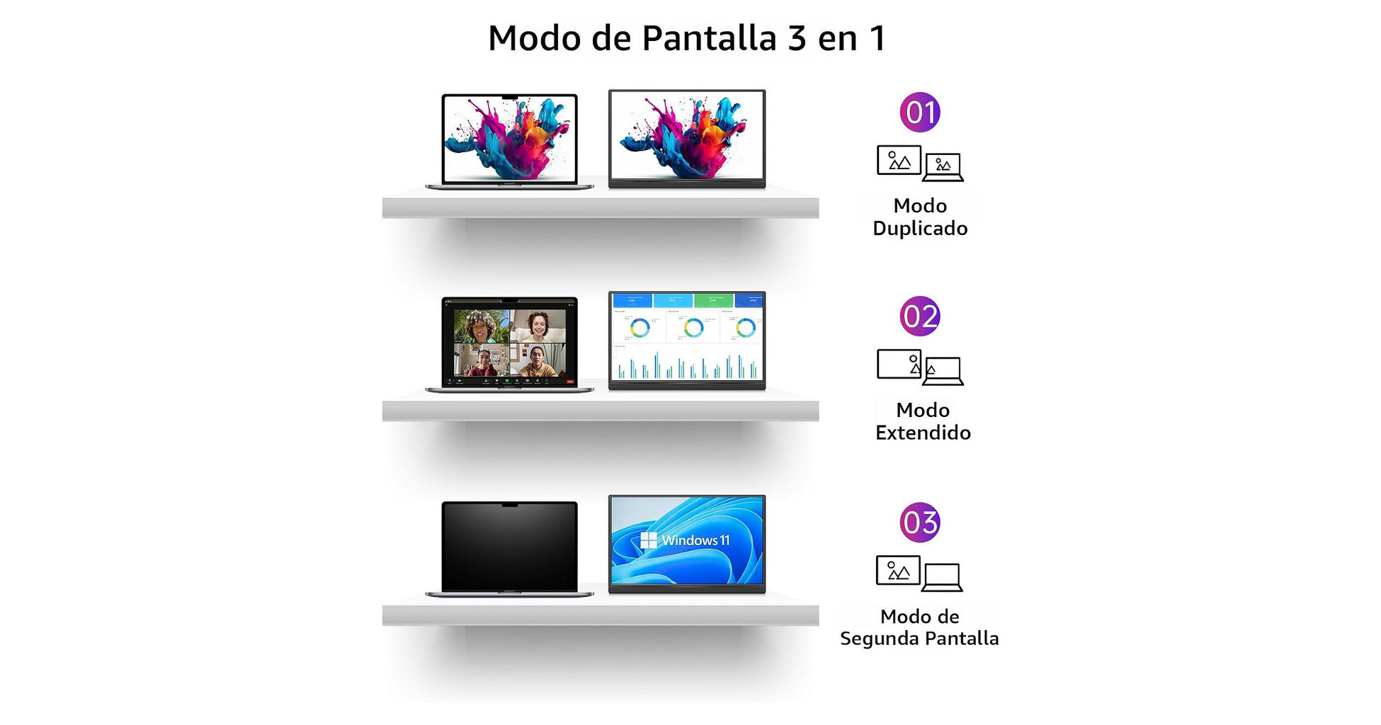Monitor Portátil Yxk PM1562 15.6" FHD IPS USB-C - HDMI - Negro - Foto 6