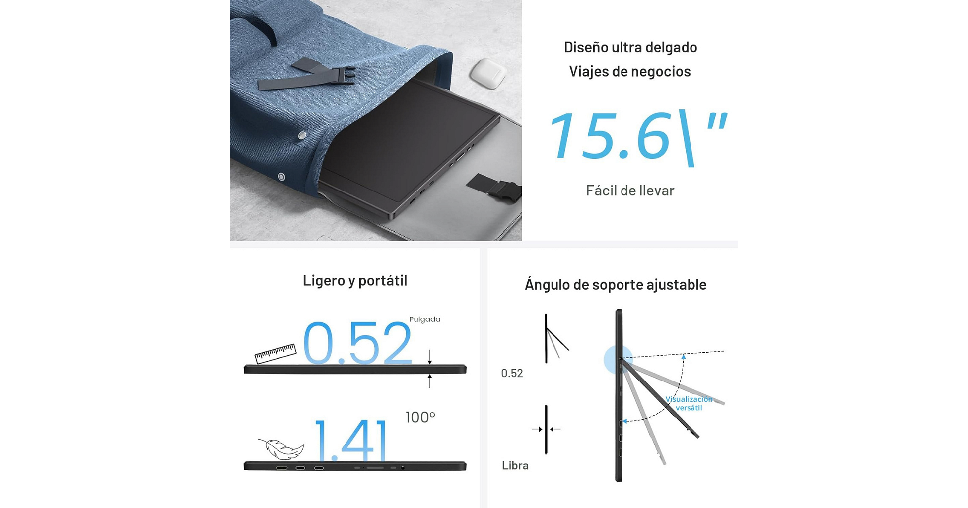 Monitor Portátil UFYQL 15.6" IPS - 1080P - 60Hz - Foto 7